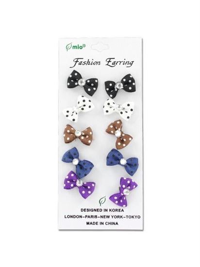 Picture of Polka dot bow fashion earrings, 5 pair (Available in a pack of 24)