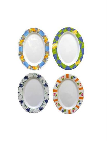 Picture of Melamine oval plate, four assorted designs (Available in a pack of 12)