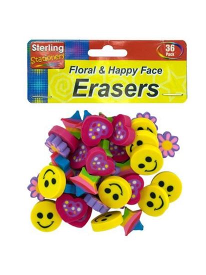 Picture of Flower and happy face erasers (Available in a pack of 24)