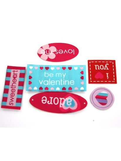 Picture of 6 piece valentine woven labels assorted styles (Available in a pack of 50)