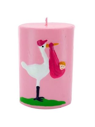Picture of 3.5inch x 2.5inch pink stork with baby candle (Available in a pack of 24)