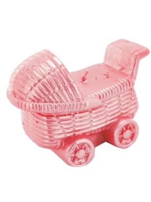Picture of 4 inch x 3 inch pink baby trolley candle (Available in a pack of 24)
