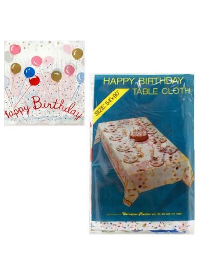 Picture of 54 x 90 happy birthday plastic tablecloth (Available in a pack of 24)
