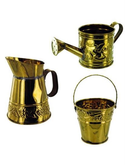 Picture of Asst brass deco (watering can, pitcher, pail) (Available in a pack of 24)