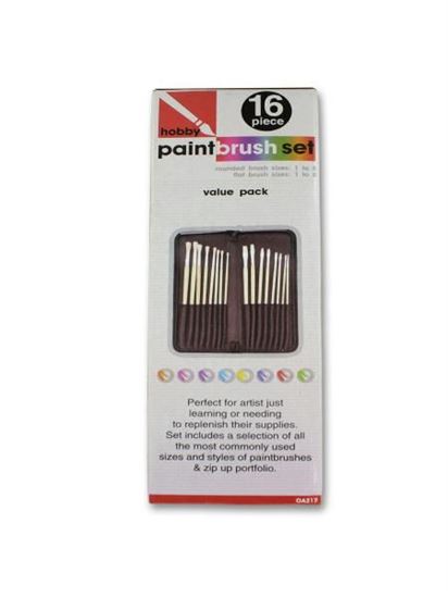 Picture of 16 Piece hobby paint brush set with case (Available in a pack of 2)