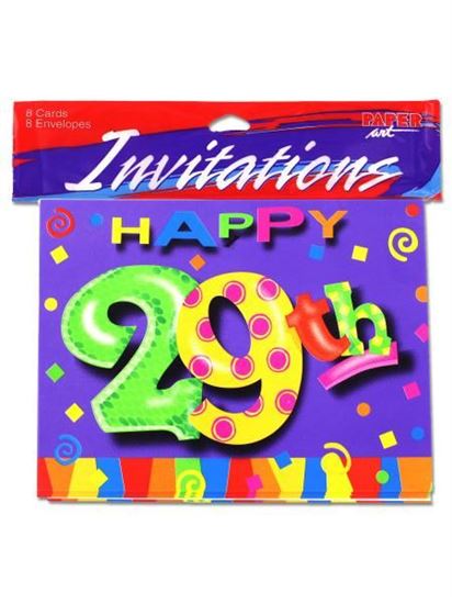 Picture of 29th birthday invitations, pack of 8 (Available in a pack of 24)
