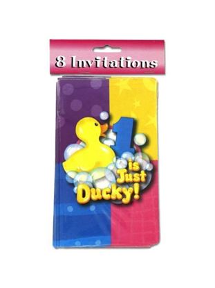 Picture of 1 is just ducky birthday party invitations (Available in a pack of 24)