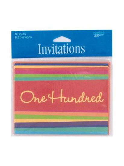 Picture of 100 Hundred striped party invitations, pack of 8 (Available in a pack of 24)
