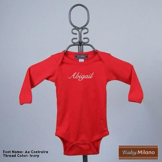 Picture of Personalized Red Long Sleeve Baby Onesie with Name by Baby Milano