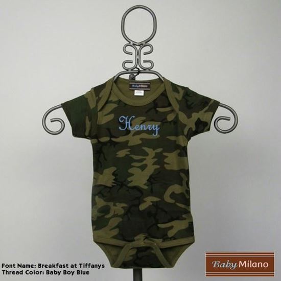 Picture of Personalized Camouflage Baby Onesie with Name by Baby Milano