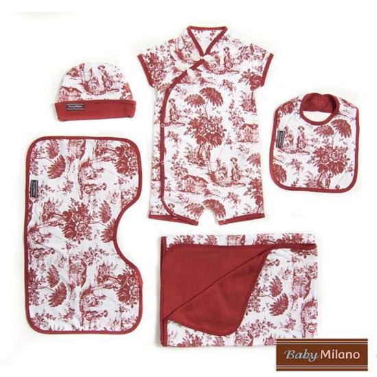 Picture of Burgundy Toile Baby Gift Set - 5 pc