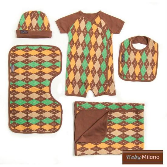 Picture of Argyle Baby Gift Set- Brown 5 pc