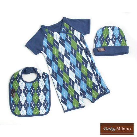 Picture of Baby Boy Gift Set- 3 pc Blue Argyle