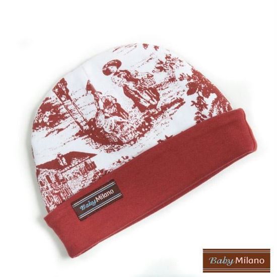Picture of Baby Beanie Hat - Toile Burgundy