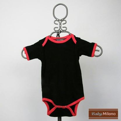 Picture of Black Short Sleeve Baby Onesie with Red Trim by Baby Milano