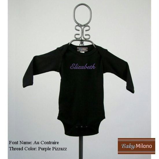 Picture of Personalized Black Long Sleeve Baby Onesie with Name by Baby Milano